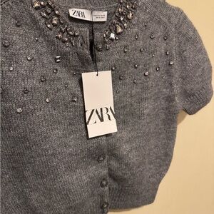 Zara Gray Embellished Sweater